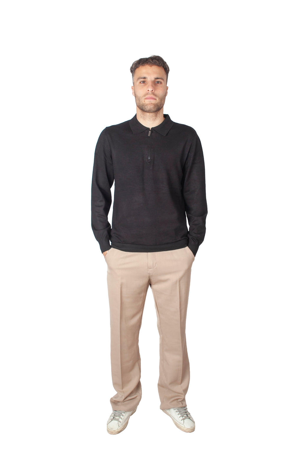 Long Sleeve Zip Polo Black