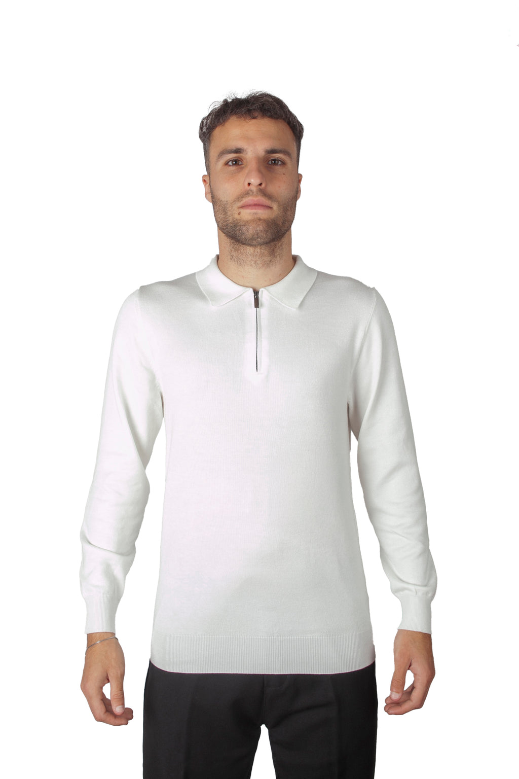 Long Sleeve Zip Polo White
