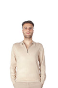 Long Sleeve Zip Polo Beige