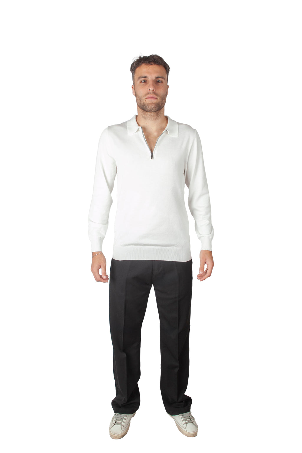 Long Sleeve Zip Polo White