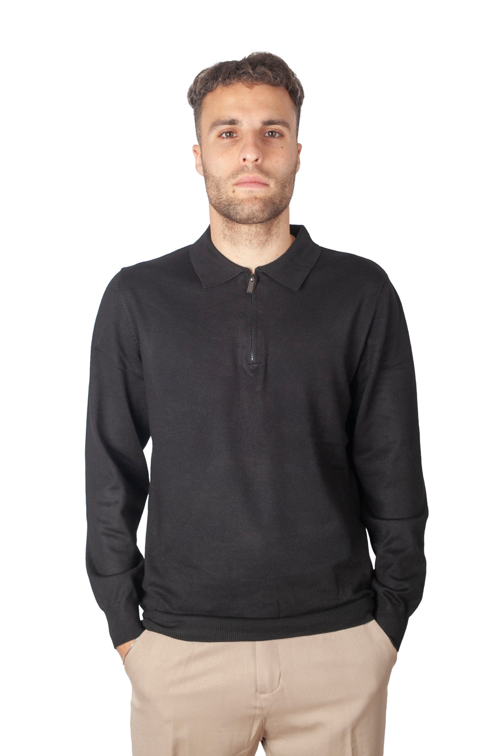 Long Sleeve Zip Polo Black