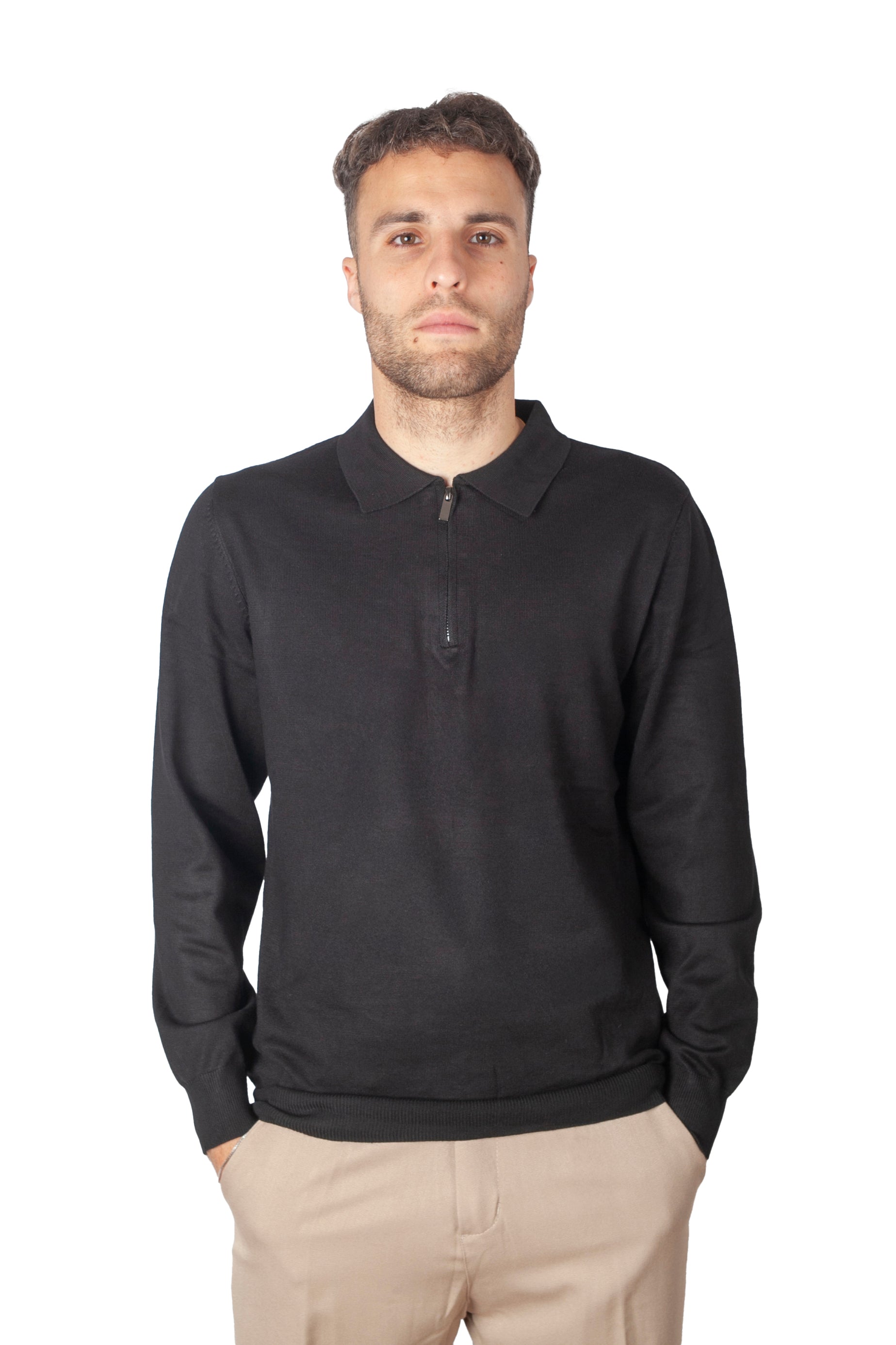 Long Sleeve Zip Polo Black