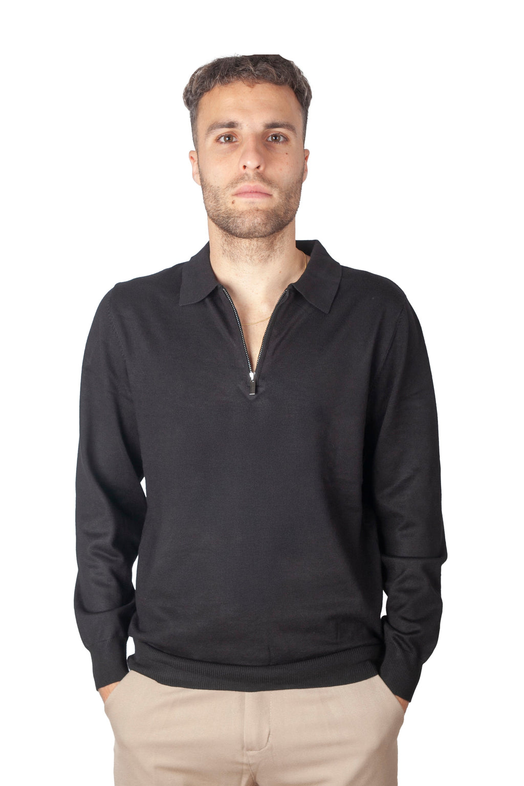 Long Sleeve Zip Polo Black